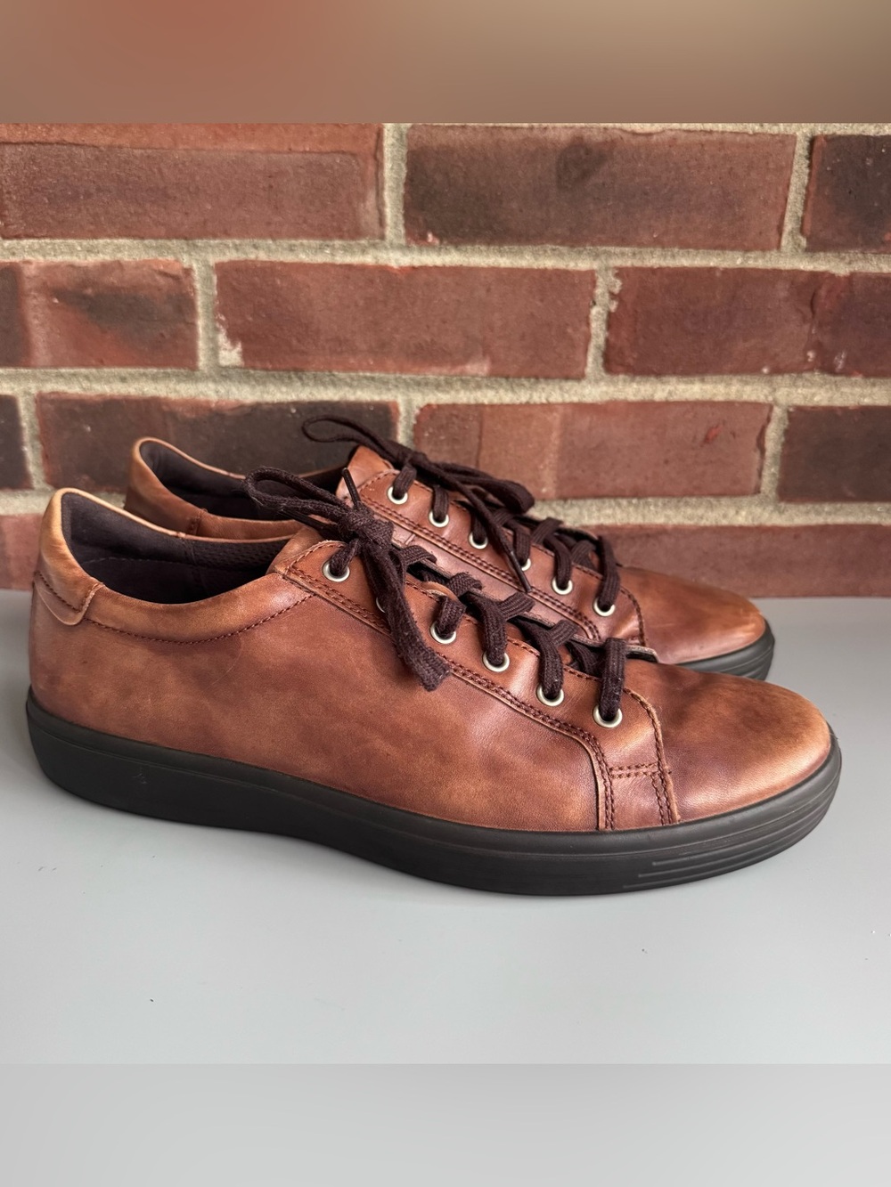 ECCO Soft 7 Men’s Leather Sneakers Brown Lace Up Comfort Shoes EU 47 US 13 13.5